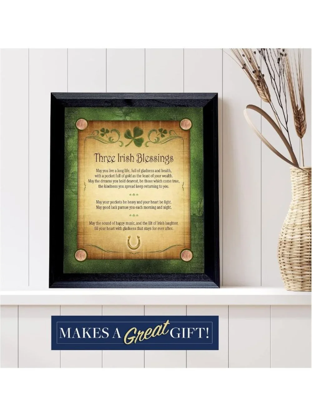 St. Patrick's Day Wall Art - Three Irish Blessings Frame with Lucky Pennies